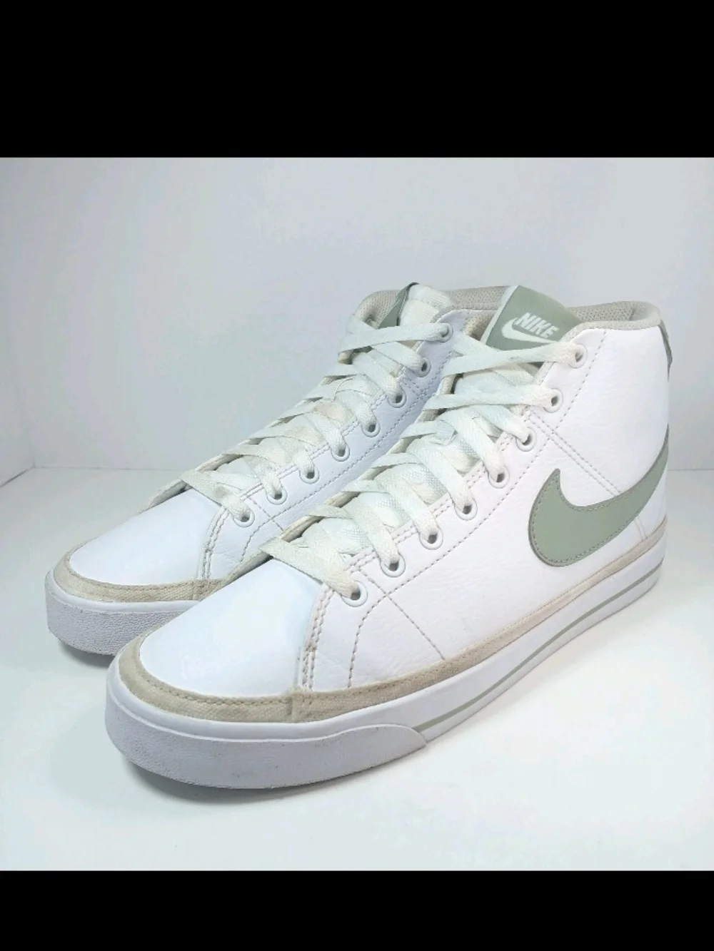 Nike Women’s White Court Legacy High-Top Sneakers with Light Green Swoosh